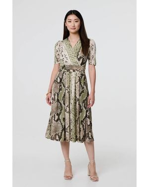 Izabel London Snake Print 1/2 Sleeve Jersey Midi Dress - Green