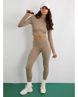 Pink Vanilla Active Rib Double Zip Top - Green