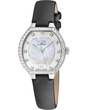 Gevril Lugano Swiss Diamond Mop Dial Genuine Italian Handmade Leather Watch - Black
