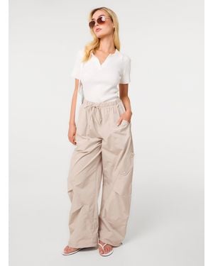 Pink Vanilla Pocket Detail Wide Leg Cargo Trousers - Natural