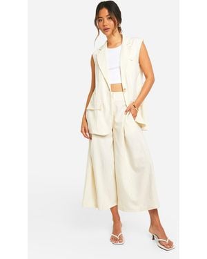Boohoo Tonal Pinstripe Wide Leg Culottes - Natural