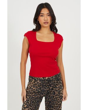 Brave Soul Square Neck Short Sleeve T-Shirt - Red