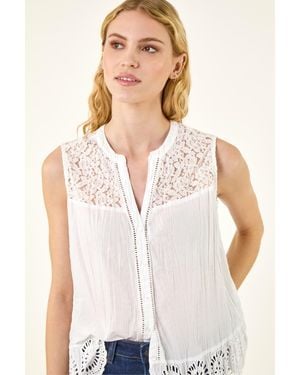 Roman Floral Lace Yoke Blouse - White