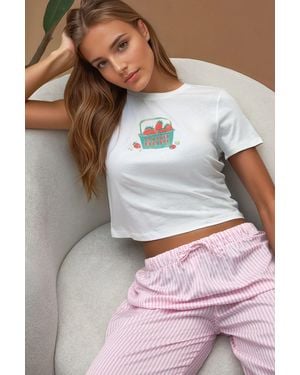 Hiccup Printed Regular Fit Crew Neck 100% Cotton Crop T-Shirt - Grey