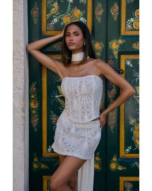 Boohoo Sheer Lace Bandeau Corset Top - Green