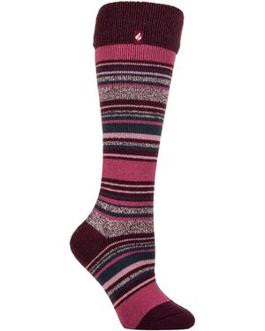 Heat Holders Ladies Thermal Long Wellington Boot Socks With Soft Brushed Lining - Purple