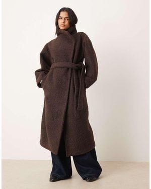 Gina Tricot Belted Wrap Midi Coat With Funnel Neck - Brown