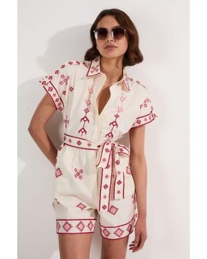 Karen Millen Cotton Embroidered Woven Playsuit - Pink