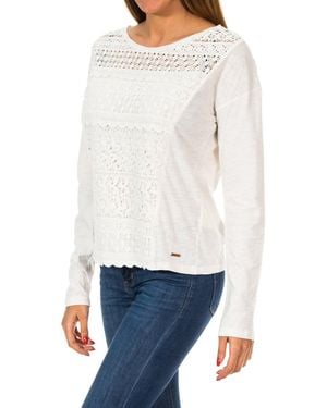 Superdry Colorado Fringe Lace Tee G60002On Long Sleeve Jumper - White