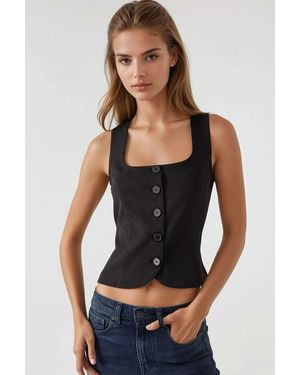 Hiccup Fitted Square Collar Waistcoat - Black