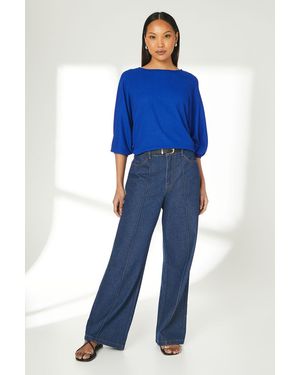 PRINCIPLES Boat Neck Textured Top - Blue