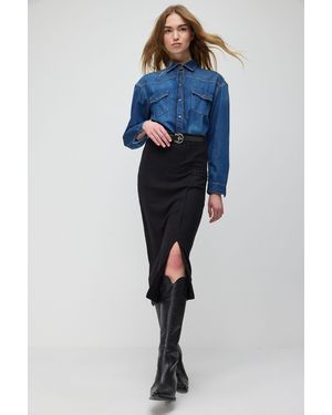 No Matter What Rekbare Midi Rok Met Split - Blauw