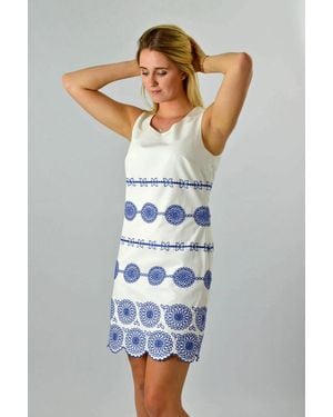 Boden Embroidered Sleeveless Scallop Hem Dress - White