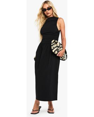 Boohoo Ruched Drop Waist Sleeveless Midaxi Dress - Black