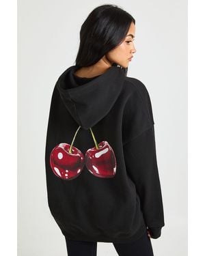 Boohoo Cherry Print Oversized Hoodie - Black