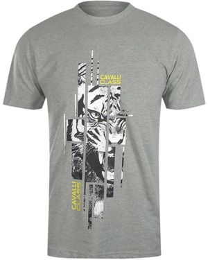 Roberto Cavalli Abstract Tiger Logo T-Shirt Cotton - Grey