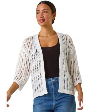 Roman Stitch Detail Knit Cardigan - White