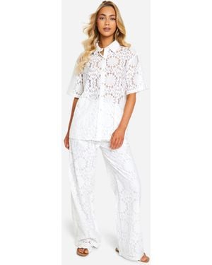 Boohoo Broderie Lace Wide Leg Trouser - White