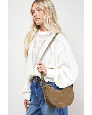Oasis Relly Faux Suede Half Moon Crossbody Bag - White