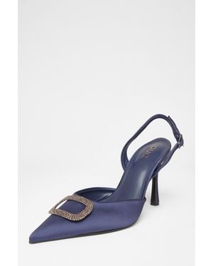 Quiz Satin Brooch Court Heels - Blue