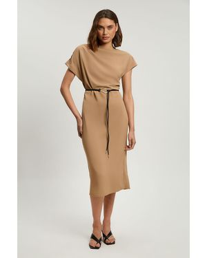 Karen Millen Stretched Crepe Midi Dress - Natural
