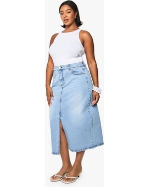 Boohoo Plus Denim Midaxi Skirt - Blue