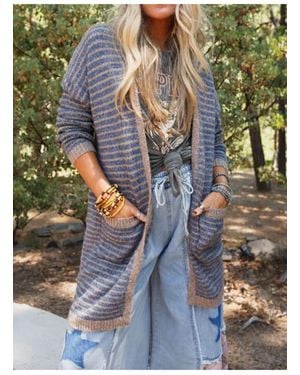 Everyday the Label Gestreept Vest Met Lange Mouwen Aan De Voorkant - Blauw