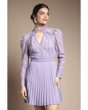 Oasis Lace Bodice Pleat Mini Dress - Purple