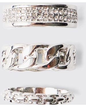 BoohooMAN 3 Pack Silver Ring - White