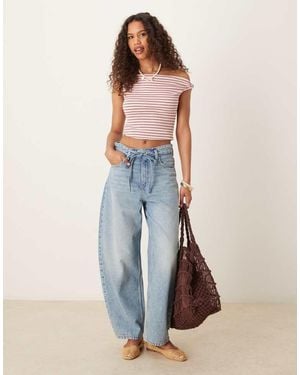 ASOS Twist Shoulder Bardot Top - Blue
