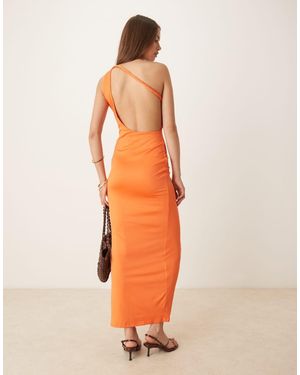 SNDY'S One Shoulder Side Slit Open Back Twist Detail Bodycon Maxi Dress - Orange