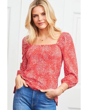 Sosandar Confetti Spot Print Square Neck Jersey Top Viscose - Red