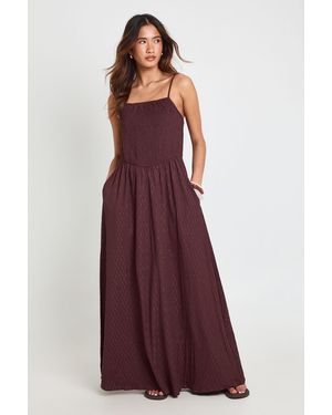 Boohoo Textured Square Neck Shirred Bodice Maxi Dress - Purple