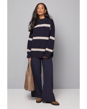 Wallis Stripe Detail Funnel Neck Jumper - Blue