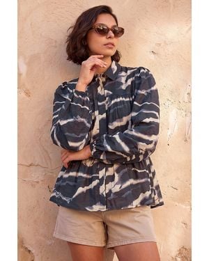 Roman Abstract Print Tiered Shirt - Blue