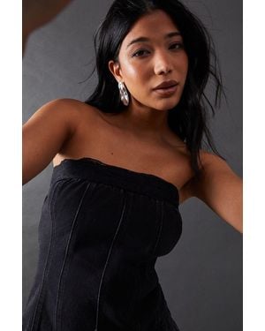 Warehouse Lace Trim Denim Corset Top - Black