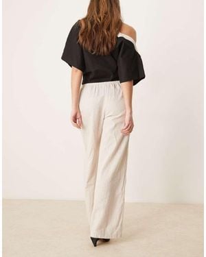 Gina Tricot Wide Leg Linen Blend Trousers With Drawstring Waist - Natural
