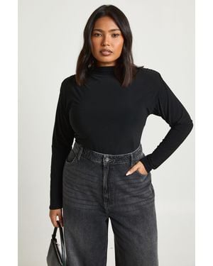 Boohoo Plus Shoulder Pad Long Sleeve Top - Black