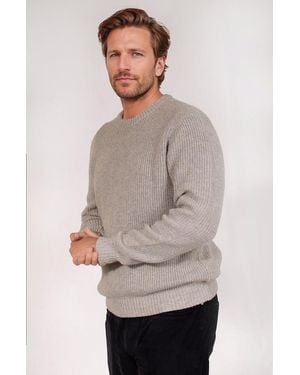 Secret Label Lambswool Chunky Rib Knit Crew Neck Jumper - Grey