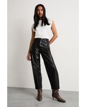 Warehouse Barrel Leg Faux Leather Trouser - Black