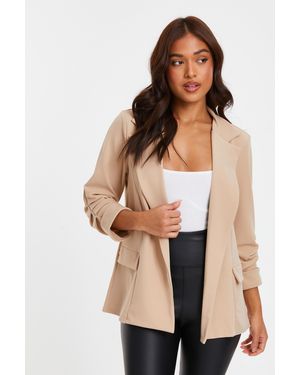 Quiz Petite Ruched Sleeve Blazer - Natural