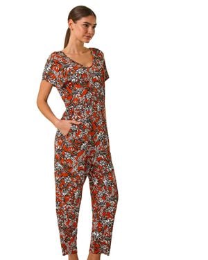 Roman Floral Print V-Neck Stretch Jumpsuit - Multicolour