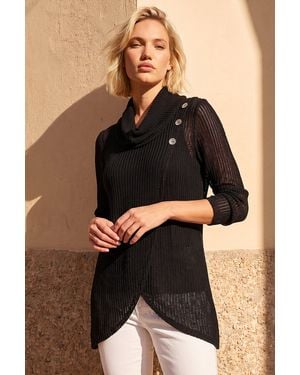 Roman Snit Textured Buttoned Top - Black