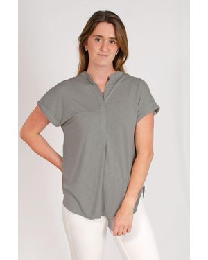 Secret Label Pleat Front Short Sleeve Jersey Top - Grey