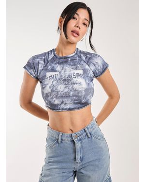 Pink Vanilla Tie Dye Graphic Ribbed T-Shirt - Blue