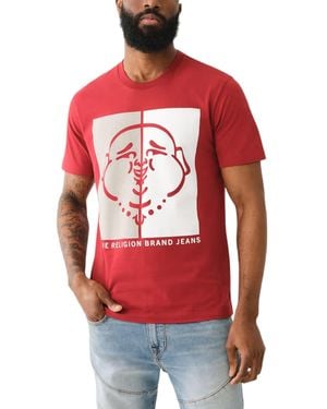 TRUE RELIGION 108323 Graphic T Shirts Logo Crew Neck Half Sleeve Cotton Tee - Red