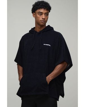 BoohooMAN Oversized Towelling Hooded Beach Hoodie - Blue