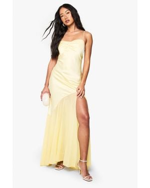 Boohoo Satin And Chiffon Mix Maxi Dress - Yellow