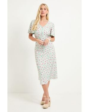 Wallis Petite Floral Zip Flare Sleeve Midi Dress - Green