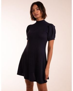 Blue Vanilla Puff Sleeve Smock Dress - Black